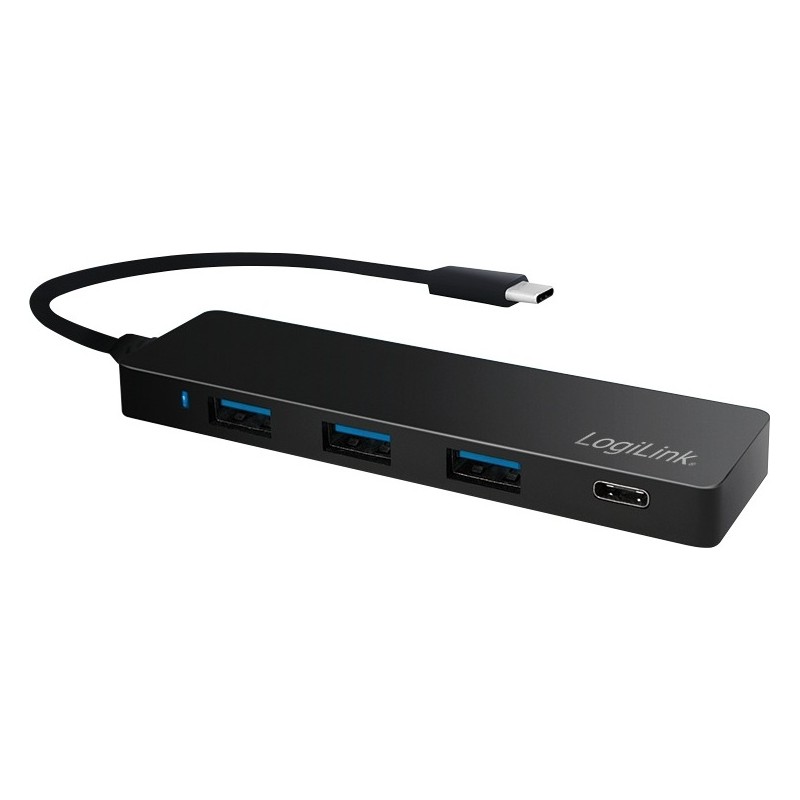 HUB extern LOGILINK, porturi USB: USB 3.0 x 3, USB 3.1 Type C, conectare prin USB 3.2 Type C, cablu 0.1 m, negru, "UA0311"  (tim
