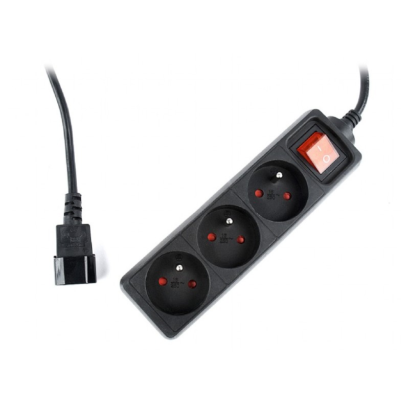 PRELUNGITOR GEMBIRD, Schuko x 3, conectare prin IEC C14 (T), cablu 0.6 m, 10 A, protectie copii, negru, "EG-PSU3F-01" (timbru ve