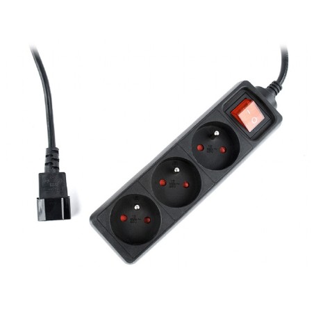 PRELUNGITOR GEMBIRD, Schuko x 3, conectare prin IEC C14 (T), cablu 0.6 m, 10 A, protectie copii, negru, "EG-PSU3F-01" (timbru ve