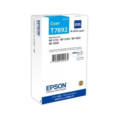 Cartus Cerneala Original Epson Cyan, T789240, pentru Workforce Pro WP-5110|51490|5620|5690,  , (timbru verde 0.15 lei), "C13T789