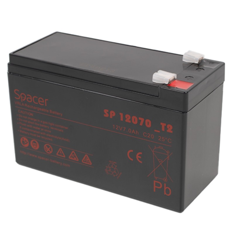 ACUMULATOR UPS SPACER 12V /  7Ah, dimensiuni: 151x66x96mm, inaltime+terminal: 102mm, terminal F2(T2), "SP-BAT-12V7AH" (timbru ve