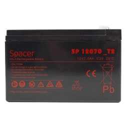ACUMULATOR UPS SPACER 12V /  7Ah, dimensiuni: 151x66x96mm, inaltime+terminal: 102mm, terminal F2(T2), "SP-BAT-12V7AH" (timbru ve