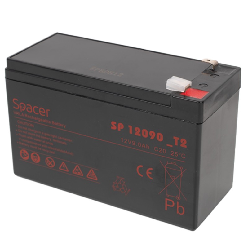 ACUMULATOR UPS SPACER 12V /  9Ah, dimensiuni: 151x66x96mm, inaltime+terminal: 102mm, terminal F2(T2), SP-BAT-12V9AH, "SP-BAT-12V