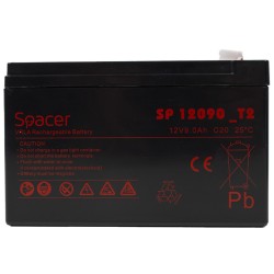 ACUMULATOR UPS SPACER 12V /  9Ah, dimensiuni: 151x66x96mm, inaltime+terminal: 102mm, terminal F2(T2), SP-BAT-12V9AH, "SP-BAT-12V