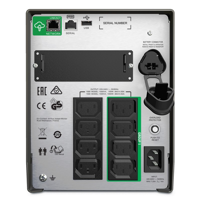 UPS APC,"Smart-UPS SMT",Line Int. sin pura mgmt,mini tower,1500VA / 1000W,AVR,IECx8,1xRBC7,LCD,21-30 min.,"SMT1500IC",prelungire